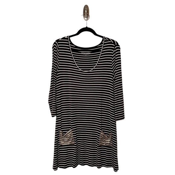 SOFT SURROUNDINGS DARK BLUE AND WHITE STRIP TUNIC TOP SZ M - Picture 1 of 9